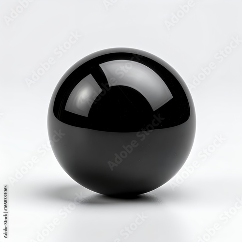 Sleek obsidian sphere catching highlights, creating depth, and visual fascination on white background