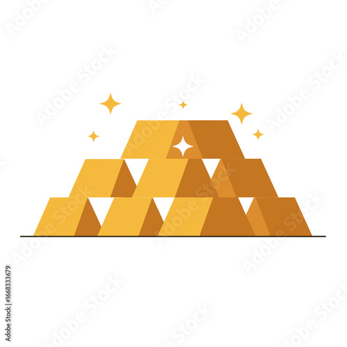 A shimmering pile of golden ingots stacked neatly, symbolizing wealth, prosperity, and financial success in a clean, modern flat illustration style.