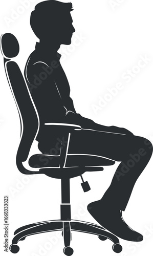 Silhouette of a man sitting comfortably in an office chair in profile view
