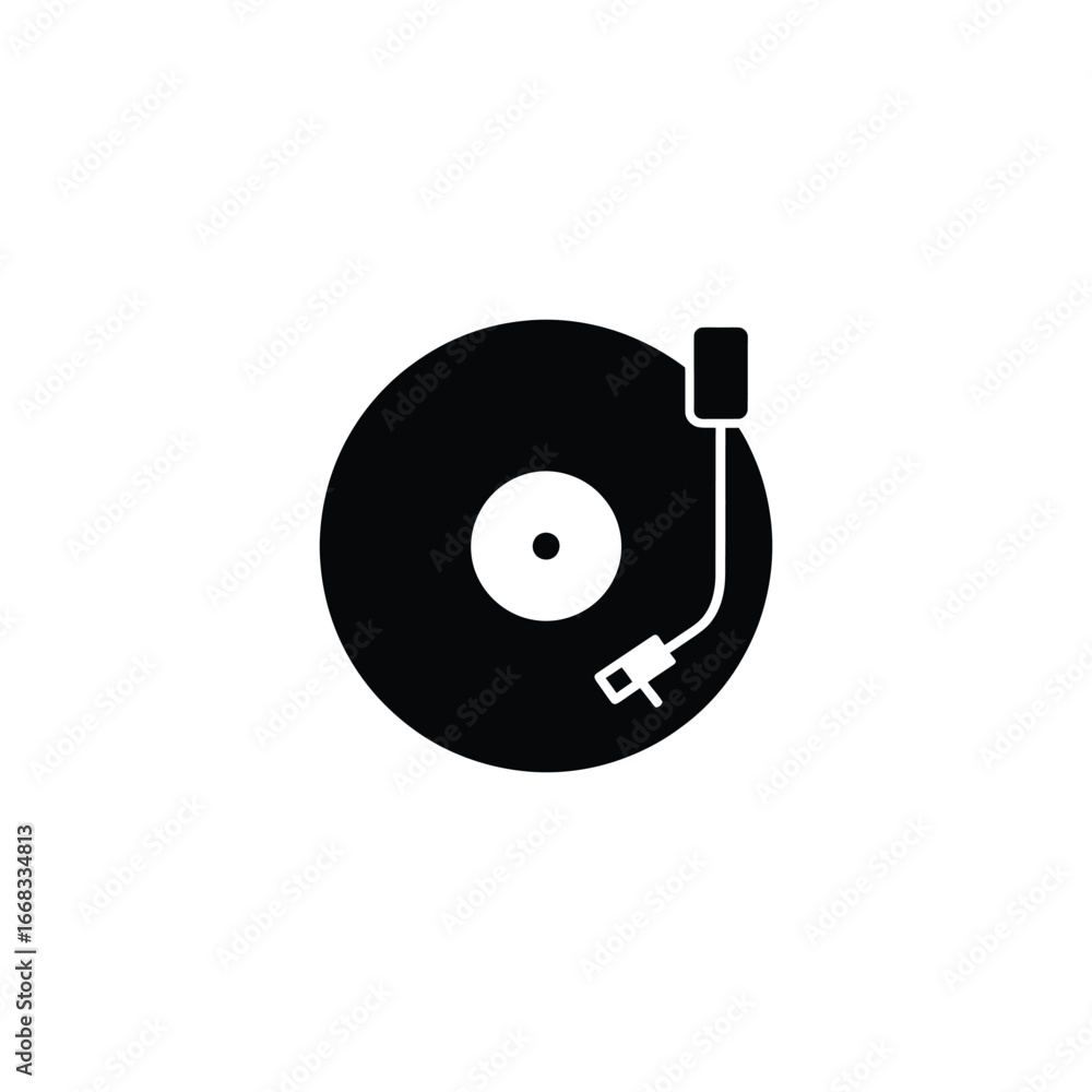 Fototapeta premium Vinyl Record Player on Transparent Background Black Single Object Cutout