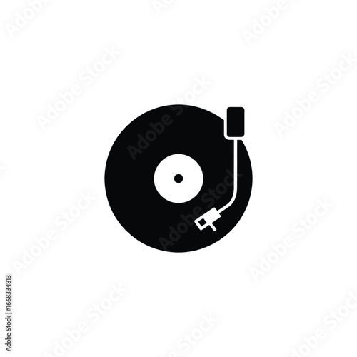 Vinyl Record Player on Transparent Background Black Single Object Cutout