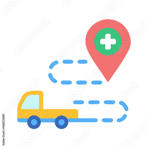 Delivery truck icon indicates route to hospital or pharmacy