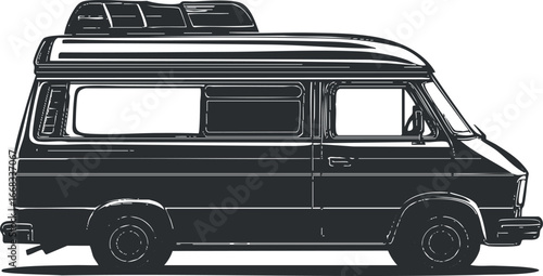 Side view of a camper van vehicle designed for travel and outdoor recreational use