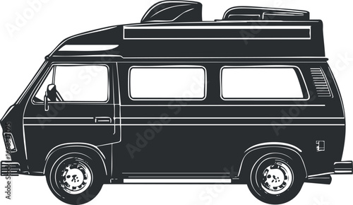 Side view illustration of a camper van with high roof for travel and road trip adventures.
