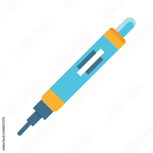 Isolated blue and yellow injection pen against solid black background
