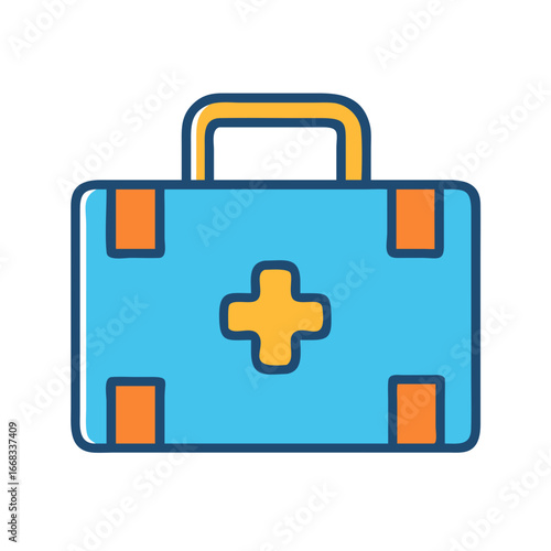 Blue first aid kit with handle on black background