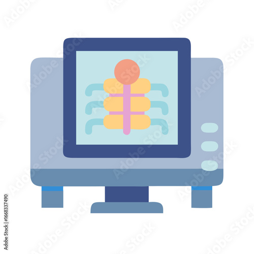Stylized Computer Monitor Displaying Spine X-Ray with a Flat Design