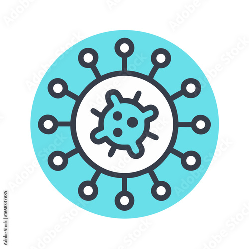 Stylized virus icon representing disease spread in flat design