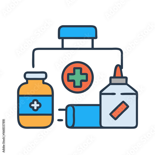 First aid kit icon with medicine and bandage illustration