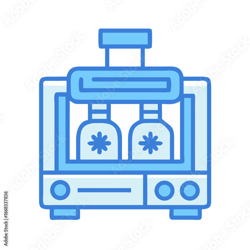 Modern blue luggage scanner illustration on a black background