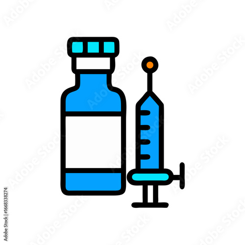 Vaccine bottle and syringe in bright minimal illustration