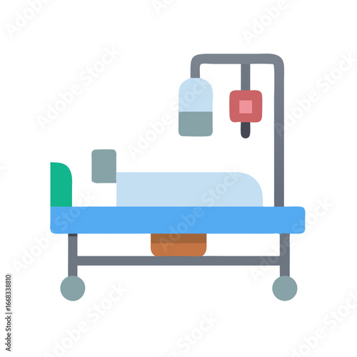 Medical treatment flat icon showing patient bed in hospital