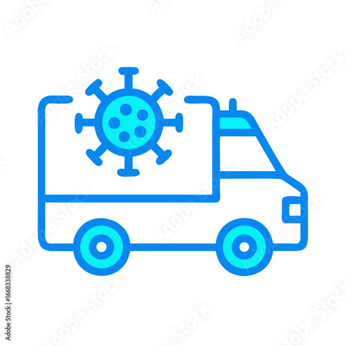 Stylized Blue Outline of Vehicle Transporting Virus Iconography