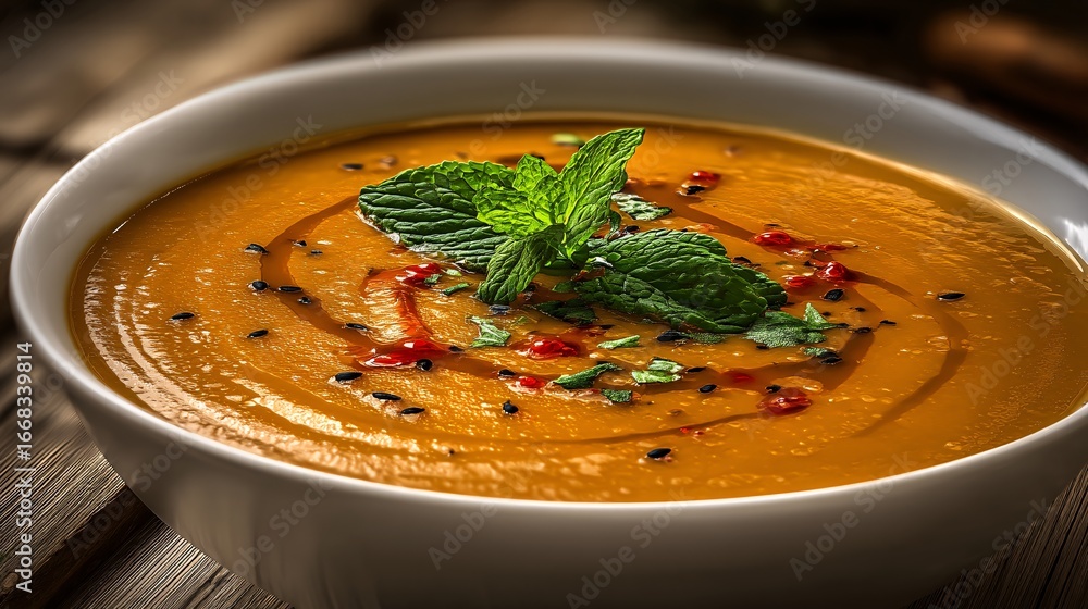 illustration of a steaming bowl of classic Lentil Soup (Mercimek Çorbası), garnished with fresh mint and a drizzle of chili oil. The image is warm and comforting, showcasing a beloved Turkish illustration of a steaming bowl of classic Lentil Soup (Mercimek Çorbası), garnished with fresh mint and a drizzle of chili oil. The image is warm and comforting, showcasing a beloved Turkish