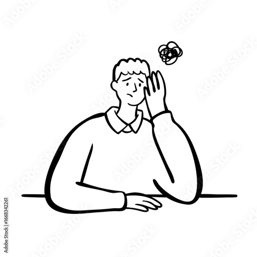 Confused young man. Doodle illustration.