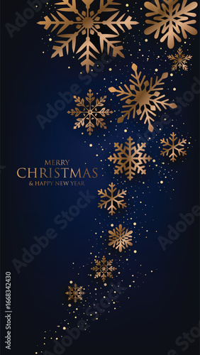 Elegant Golden Snowflakes Merry Christmas and Happy New Year Background