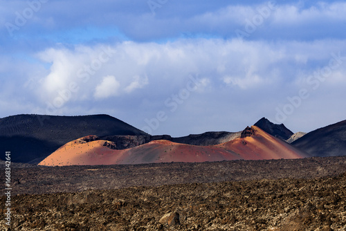 Volcanic landscape dominating timanfaya national park in lanzarote, canary islands