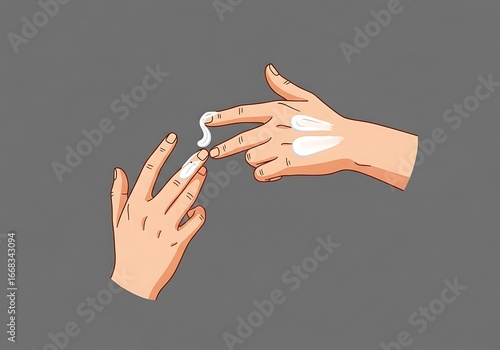 Applying lotion to a finger.