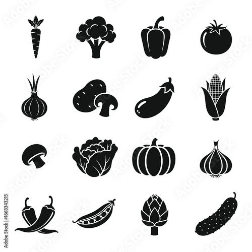 Black and white graphic set of vegetables and healthy food