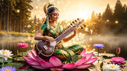 Wallpaper Mural Saraswati on Lotus: Goddess of Wisdom and Art Torontodigital.ca