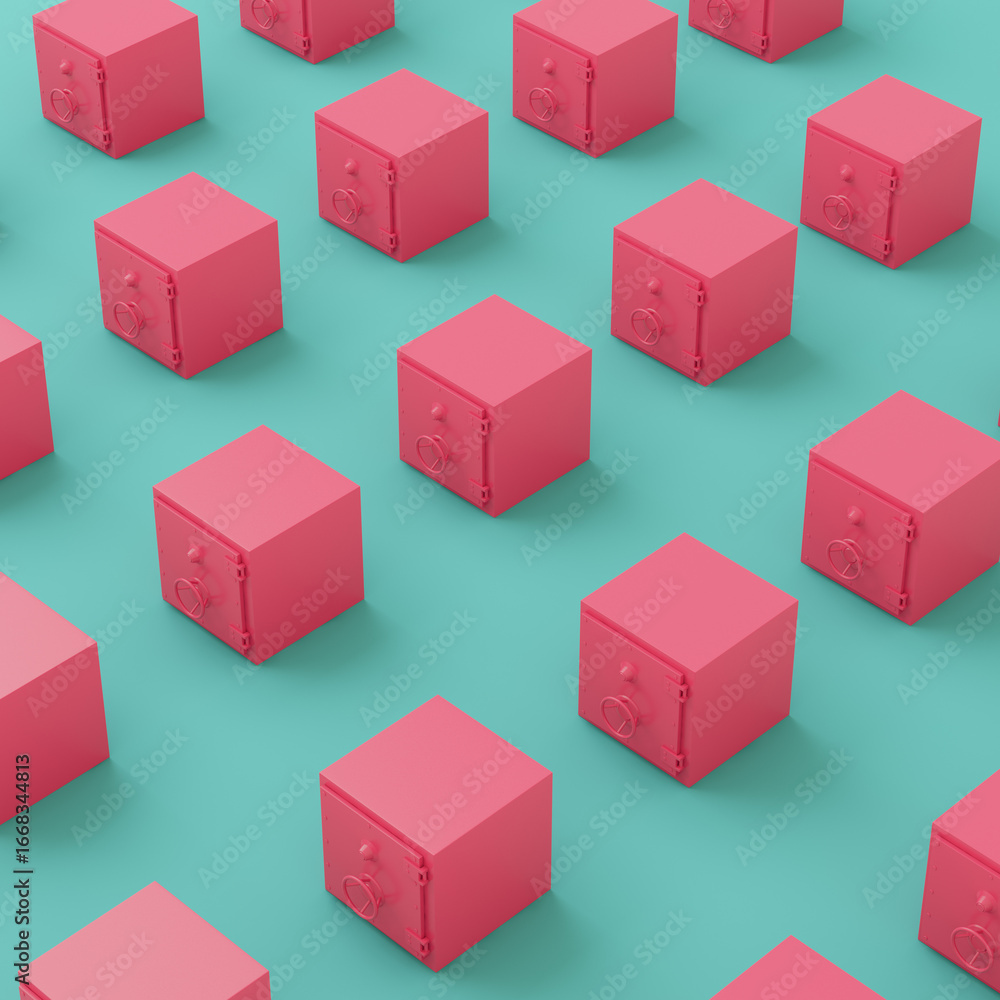 Fototapeta premium Seamless pattern of pink safes on turquoise background in pastel colors