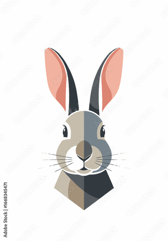 Obraz premium Stylized geometric rabbit head vector illustration. Modern minimalist animal portrait logo design isolated on white background