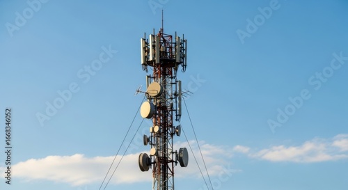 Cellular communication antenna tower reaching skyward transmitting signals