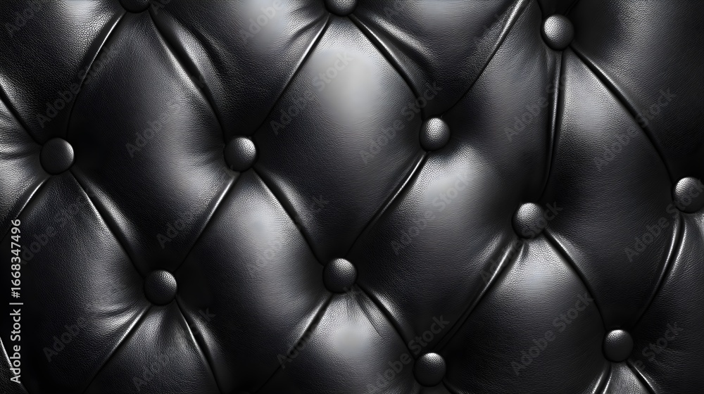 Naklejka premium Black Leather Tufted Upholstery Texture Close Up image