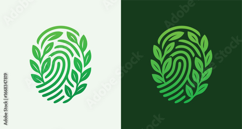 Leaf Fingerprint Logo Set Eco Identity and Organic Security Icons

