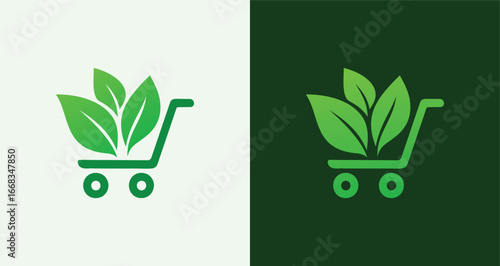 Eco Shopping Cart Logo  Organic Market and Green Store Icons

