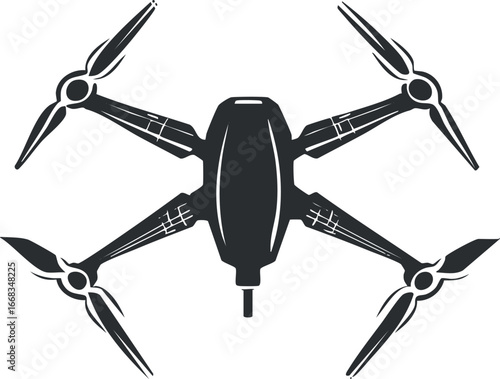 Top view of a modern quadcopter drone with four propellers for aerial technology and surveillance