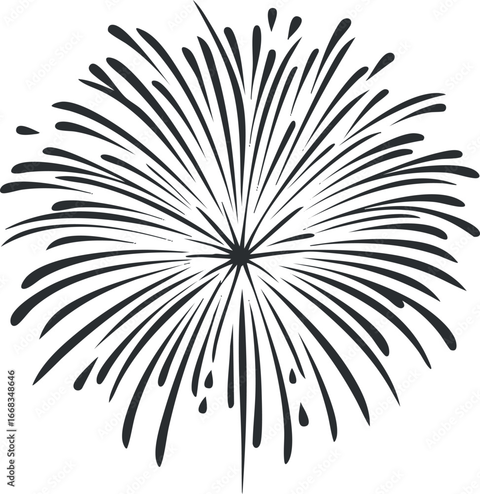 Naklejka premium Black and white abstract graphic of a firework burst for celebration or festival design