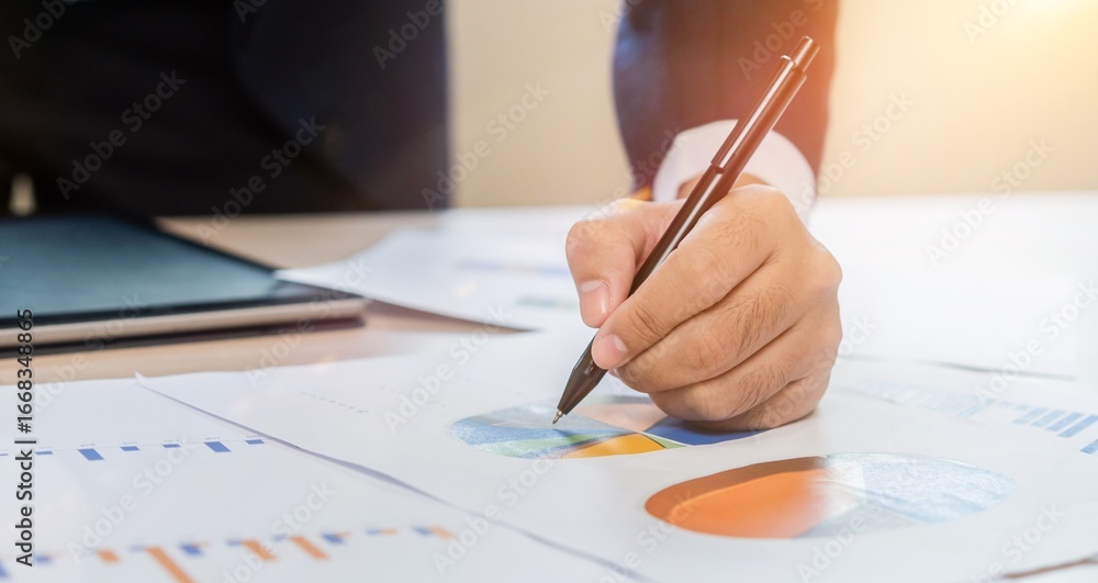 Naklejka premium Businessman Analyzing Financial Data with Graphs.