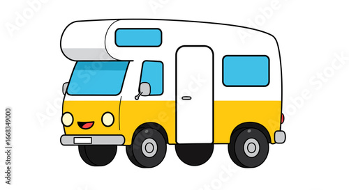 Cartoon camper van vector illustration travel vehicle adventure journey vacation trip transportation design art on transparent background