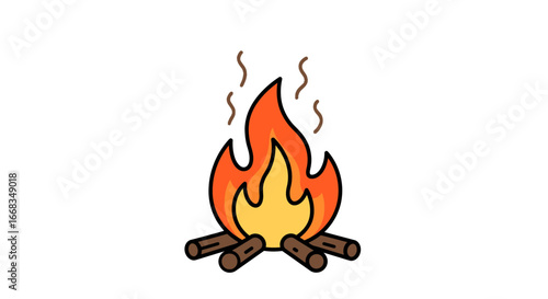 Campfire flame fire bonfire burning wood heat danger warm light orange glow smoke camping outdoor adventure on transparent background