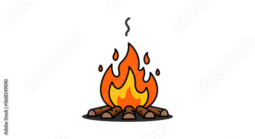 Campfire flames burning wood logs fire bonfire warm outdoor camping adventure holiday illustration design on transparent background