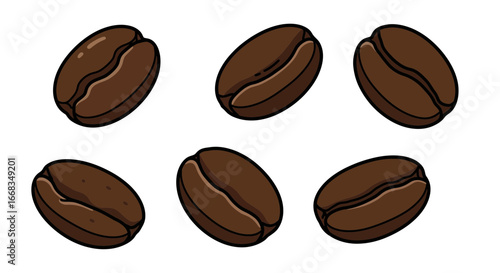 Fresh aromatic roasted coffee beans illustration for morning beverage and cafe shop concept art design on transparent background