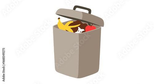 Food waste management compost bin organic trash recycling container kitchen garbage disposal eco friendly solution on transparent background