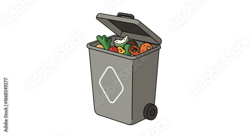 Organic waste container food scraps compost bin kitchen recycling trash garbage disposal management system on transparent background