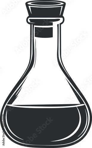 Illustration of a laboratory flask with liquid inside used for science experiments and chemical research