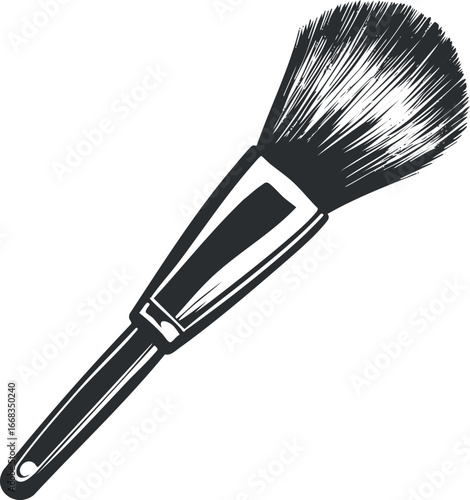 Black and white illustration of a makeup brush used for cosmetic powder application on the face