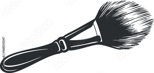 Black and white illustration of a soft makeup brush used for applying powder cosmetics on face