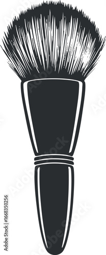 Black and white vector illustration of a makeup brush with soft bristles and handle for cosmetic application