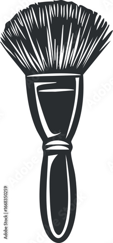 Close-up illustration of a makeup brush with soft bristles and ergonomic handle