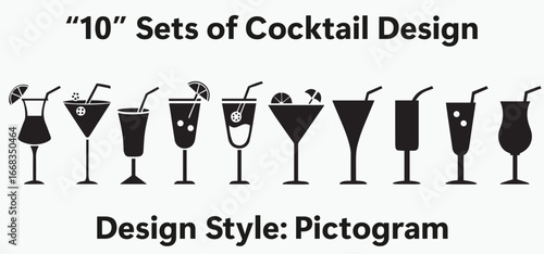 Cocktail Pictogram Set, Simple Drink Symbols