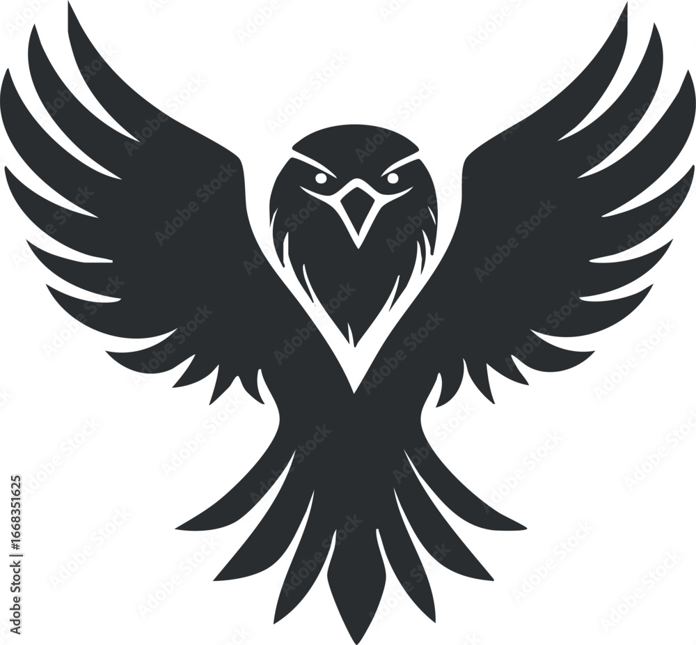 Fototapeta premium Black silhouette of an eagle with spread wings in a bold and stylized design