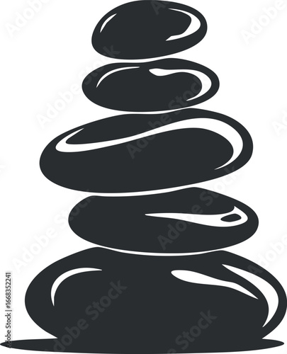 Stack of smooth black stones balanced on top of each other symbolizing zen and relaxation