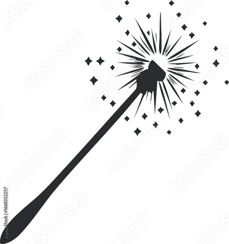 Black magic wand with sparkling star effects creating a magical and fantasy atmosphere