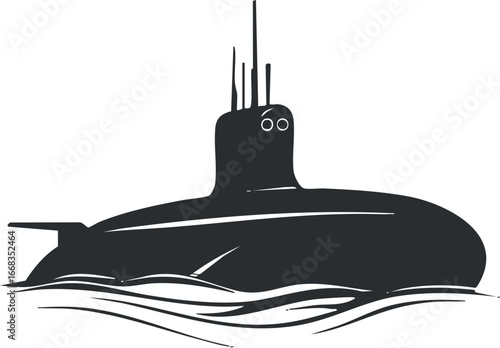 Silhouette illustration of a submarine partially submerged in water representing naval military underwater vessel