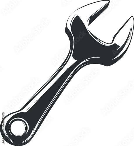 Black and white illustration of an open-end wrench used for tightening and loosening bolts and nuts